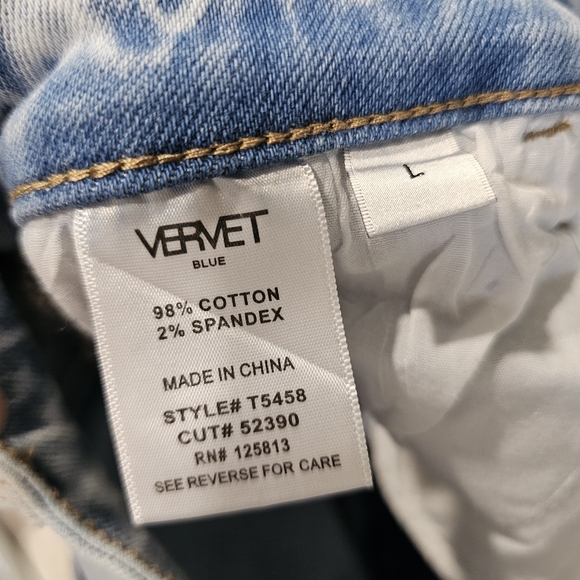 Blue Distressed Jean Shorts with Frayed Hem - Picture 4 of 4